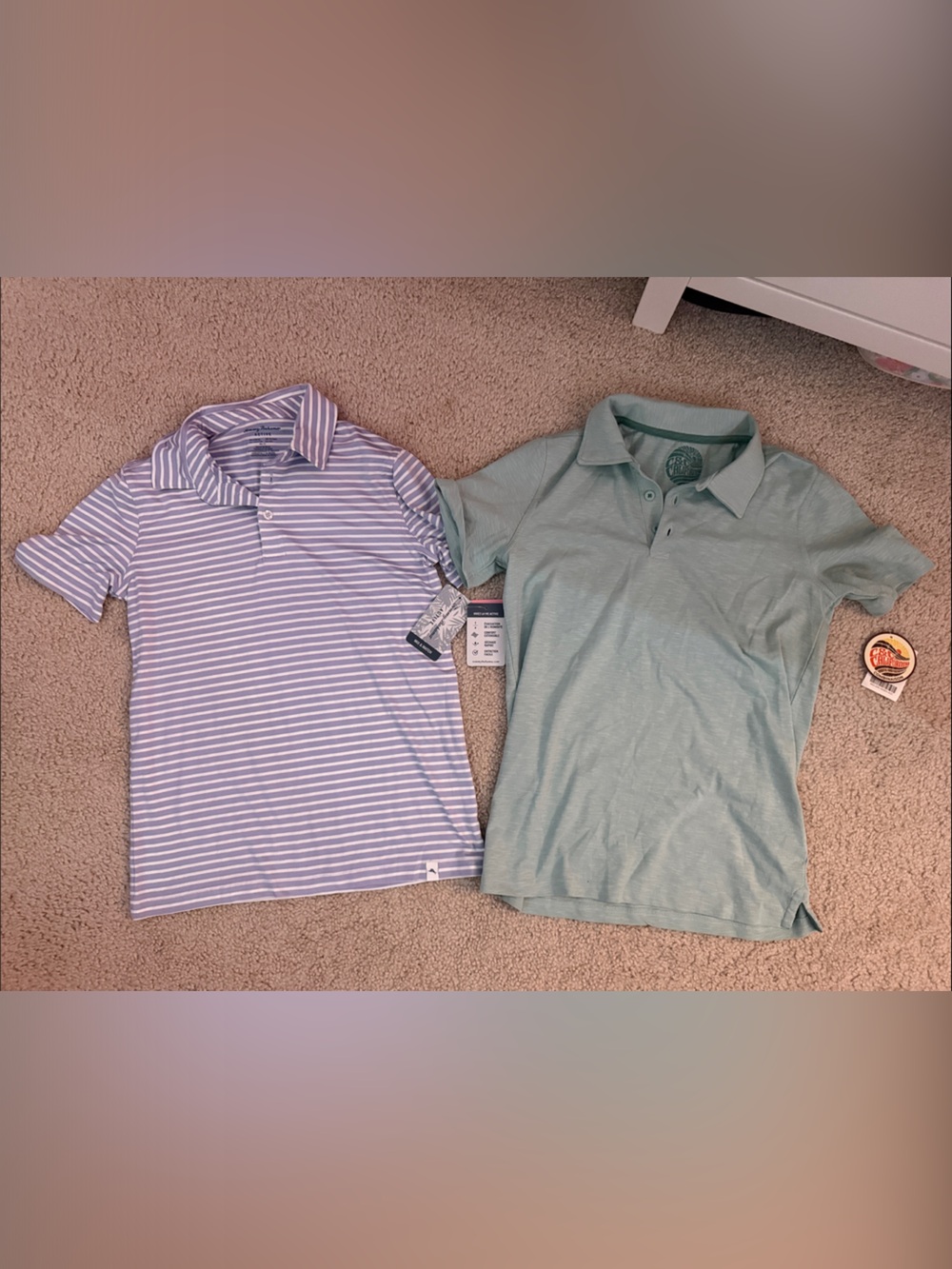 Tommy Bahama Blue Stripe and C & C California Light Green- 2 Short-Sleeve Polos